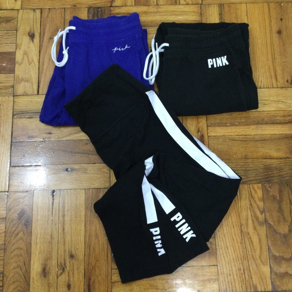 Victoria’s Secret PINK 3 Piece Leggings Bundle Black Royal Blue Women’s Medium